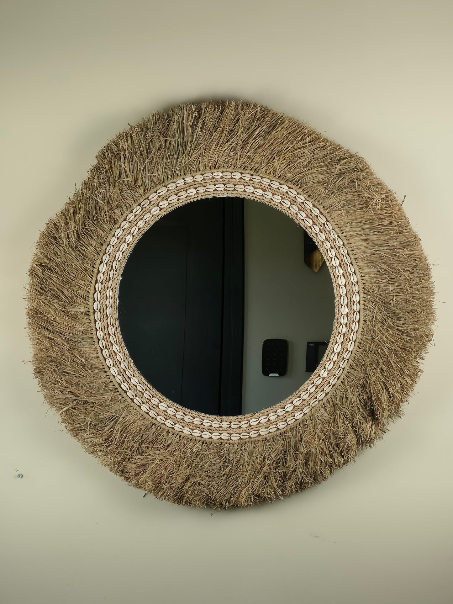 Raffia- en Kralen Wandspiegel - Melissa