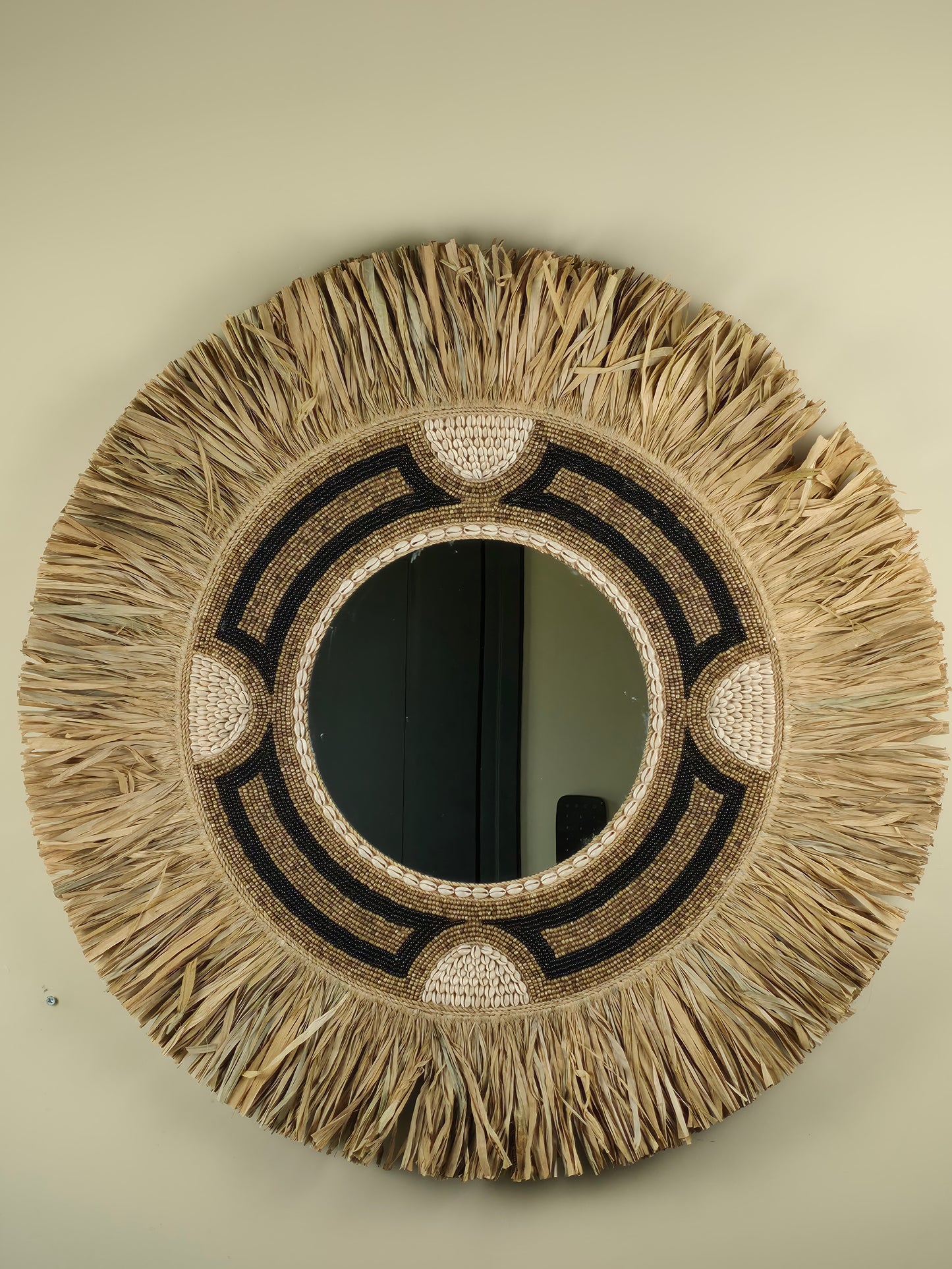 Raffia- en Kralen Wandspiegel - Shawn