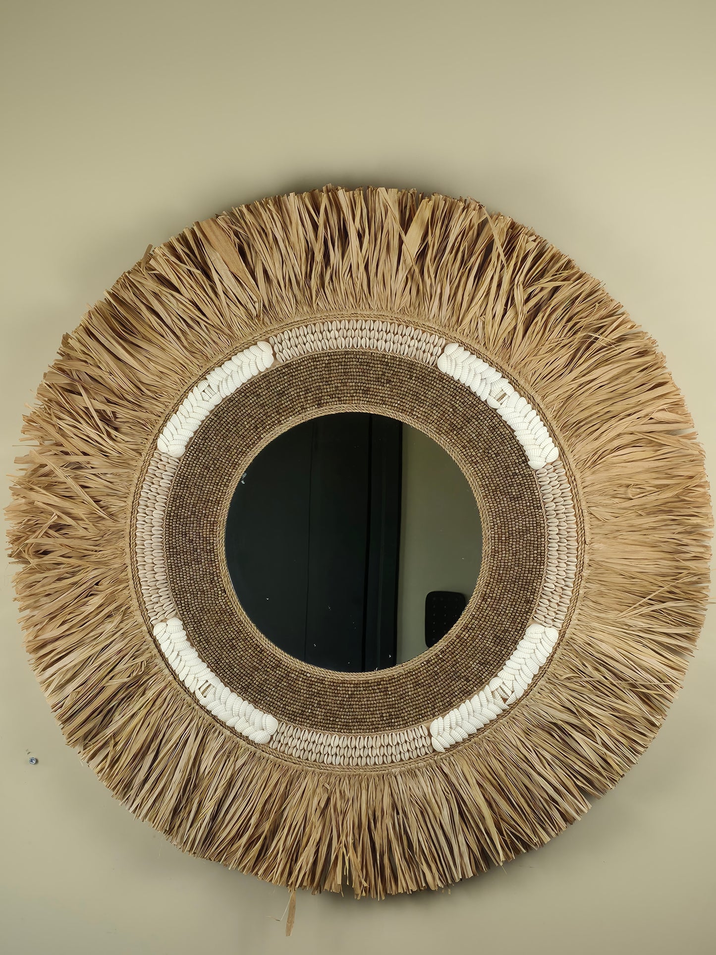 Raffia- en Kralen Wandspiegel - Manon