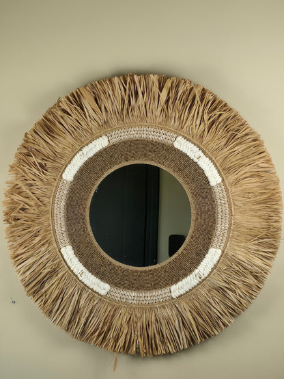 Raffia- en Kralen Wandspiegel - Manon