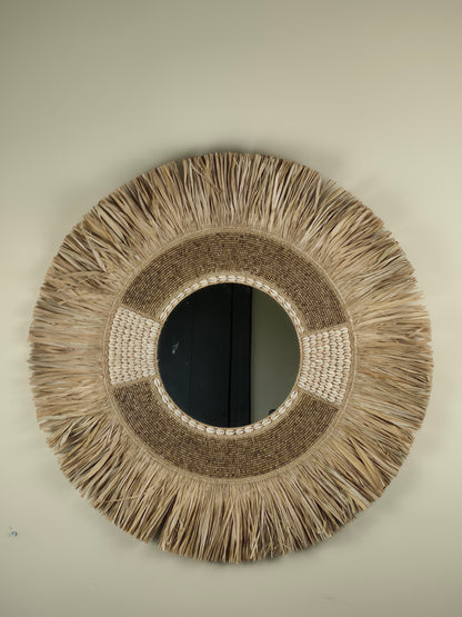 Raffia- en Kralen Wandspiegel - Bora