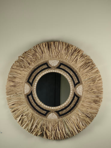 Raffia- en Kralen Wandspiegel - Shawn