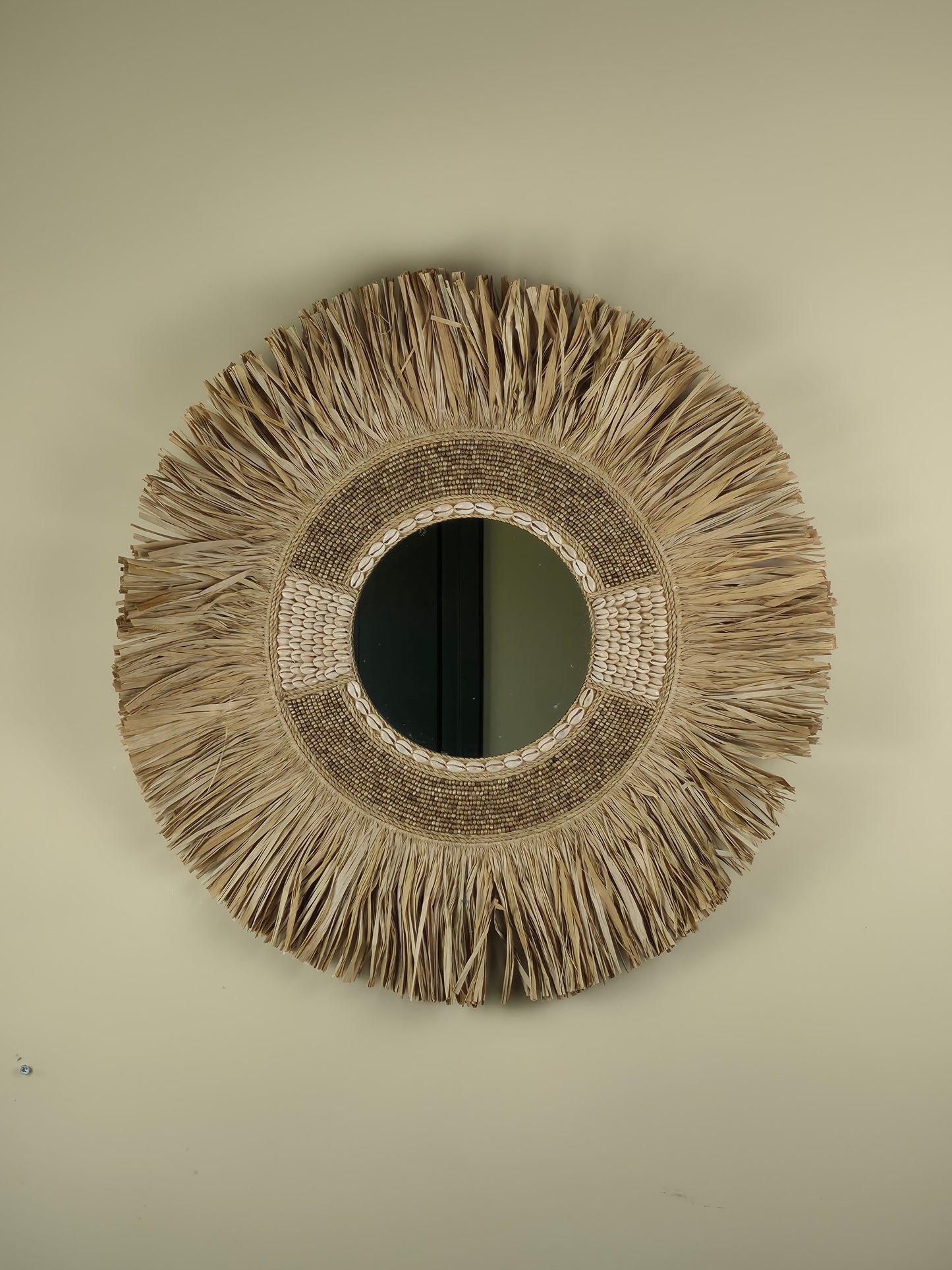 Raffia- en Kralen Wandspiegel - Bora