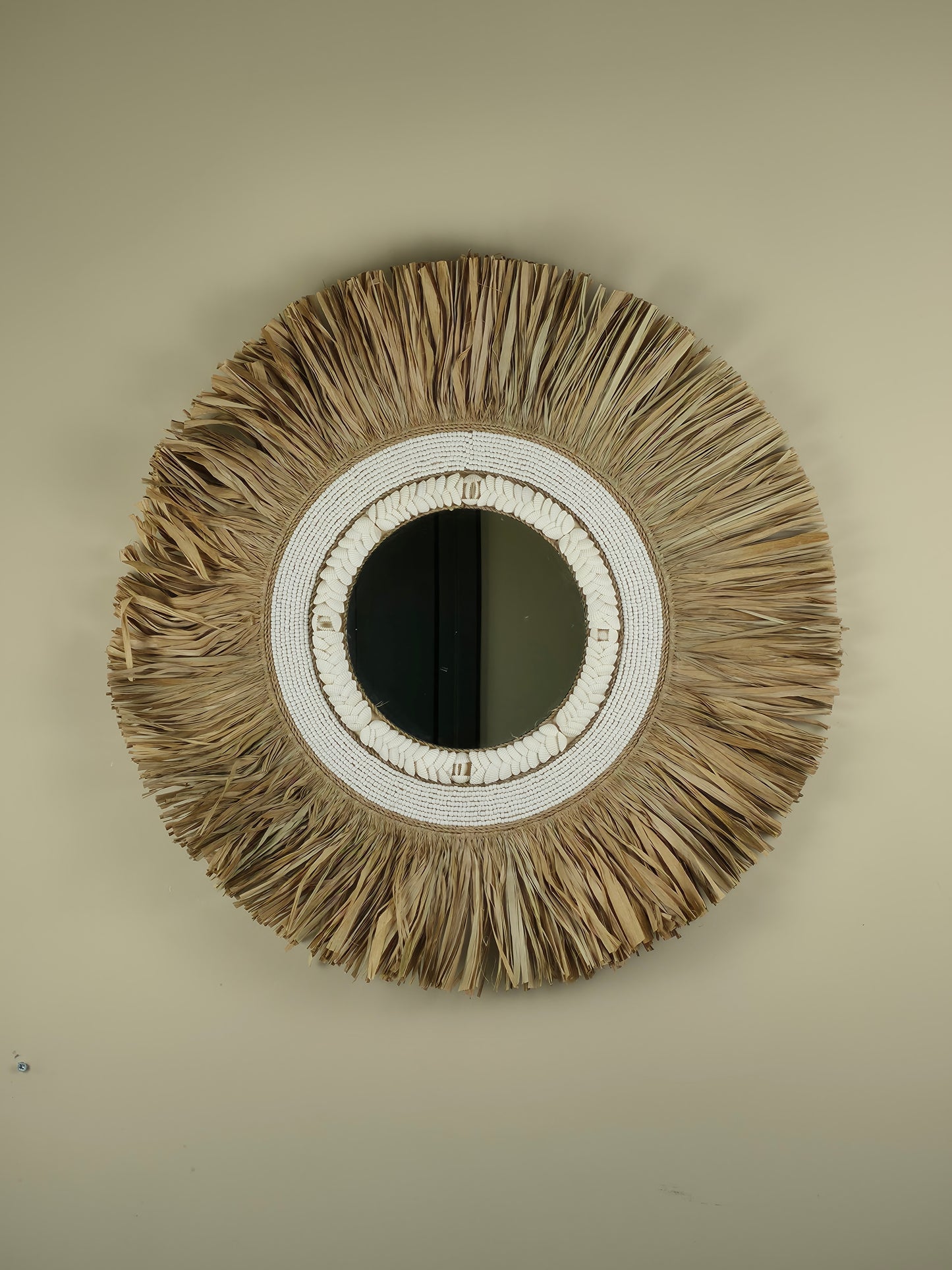 Raffia- en Kralen Wandspiegel - Marjolijn