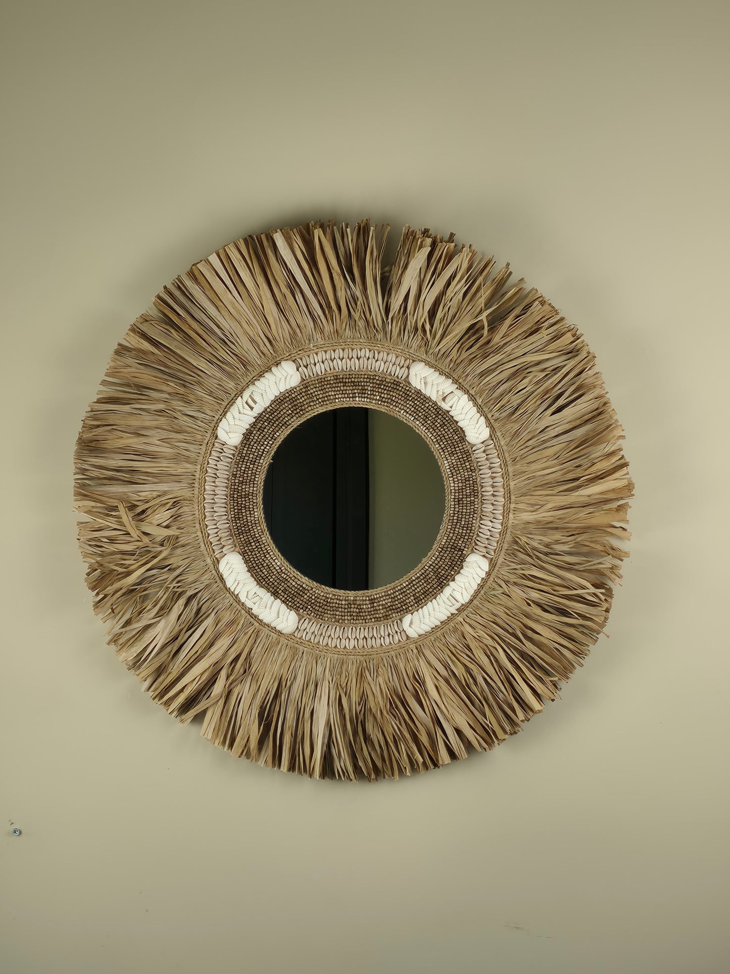 Raffia- en Kralen Wandspiegel - Manon