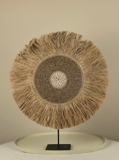 Raffia-en Kralen Decoratie op Standaard - Bronze