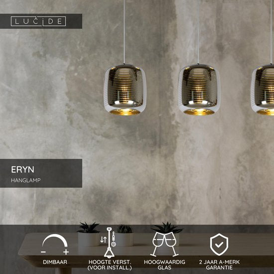 Lucide ERYN - Hanglamp - 3xE27 - Chroom